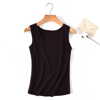 

Women Tank Top Solid Color Stretch Seamless Thermal Warm Lined Round Neck Sleeveless Casual Bodycon Tops