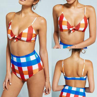

Saidsome Women Bikini Set Plaid High Waist Swimsuit Swimwear Beachwear Bathing Suit