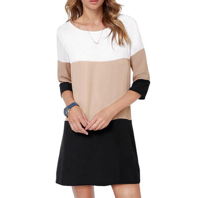 

Women Splicing Chiffon Dress Half Sleeve O Neck Summer Casual Daily Dresses