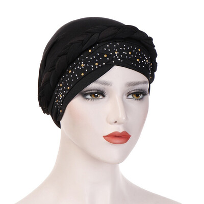 

Wrap Hair Loss Head Scarf Muslim Women Turban Cap Cancer Chemo Hat Beads Braid
