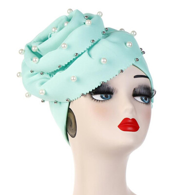 Womens Headscarf Big Flower Beaded Baotou Caps Scarf Cap Cosmetic Cap Useful