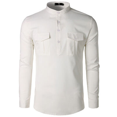 

Cotton Shirts Mens Mandarin Style Slim Plain Basic Casual Shirts Grandad Collar