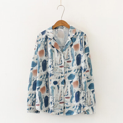 

Tailored Turn Down Collar Long Sleeve Printed Pattern Casual Wear Blouse Shirt For Women