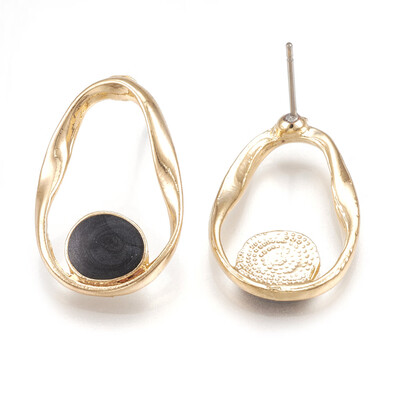 

Alloy Enamel Stud Earrings Oval Light Gold Black 235x155mm Pin 07mm
