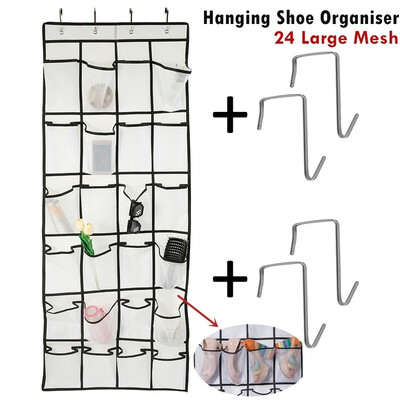 

NEW Over The Door Hanging Shoe Organiser 24 Large Mesh Storage Pockets