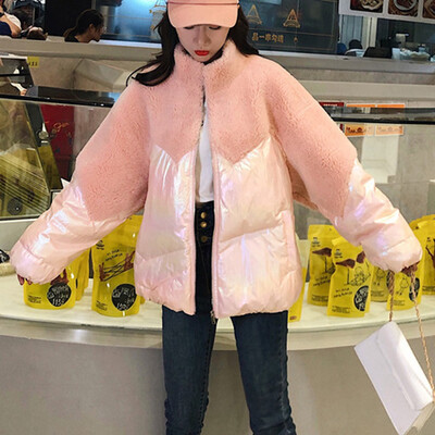 

Toponeto Fashion Women Lamb Imitation Splicing Jacket Coat Warm Long Sleeves Overcoat