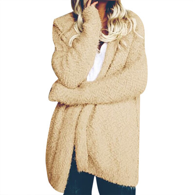 

Women Autumn Stylish Concise Casual All-macth Hooded Long Sleeve Keep Warm Solid Color Loose Coat