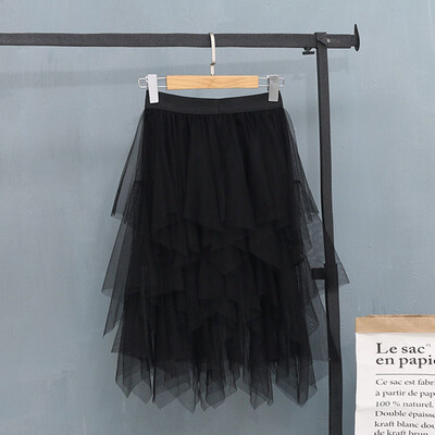 

Women Layered High Waist Patchwork Skirt Casual Asymmetrical Mesh Midi Skirt Summer Skirts New Fashion jupe femme