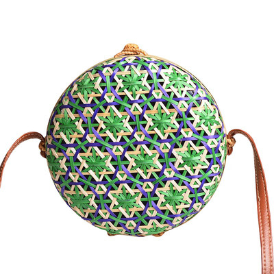 

Fashion Trend Bamboo Woven Rattan Buckle Womens Messenger Bag Round Flower Pattern Decoration Messenger Bag