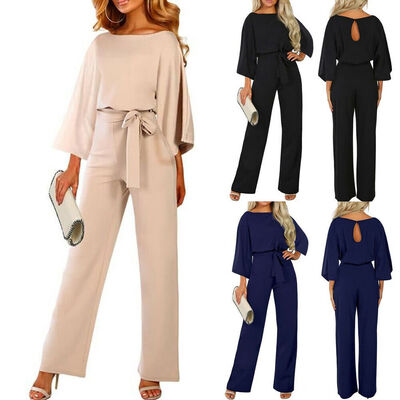 

Women High Waist Long Sleeve Jumpsuit Cocktail Evening Party Romper Long Pants