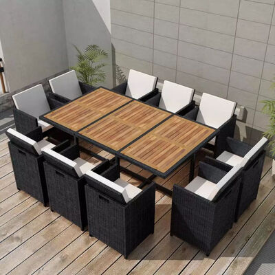 

11 Piece Outdoor Dining Set with Cushions Poly Rattan Black