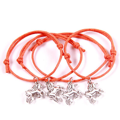 

4Pcs New Fashion Unicorn Wish Bracelets In Organza Bag Unicorn Horse Charm Leather Woven Bangle Wristband