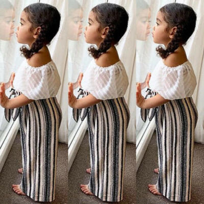 

Toddler Kids Baby Girls Off Shoulder Tops Striped Long Pants Outfits Set Clothes