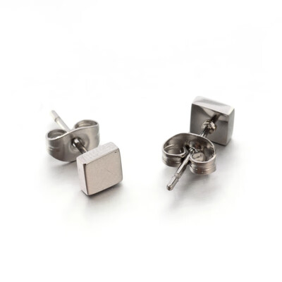 

304 Stainless Steel Ear Studs Cube Platinum 5x5mm Pin 08mm