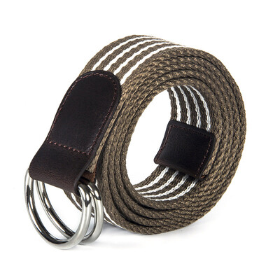

Unisex canvas belt fashion stripe canvas Alloy Double ring buckle Men belt outdoor casual Men&Women cowboy pants belt