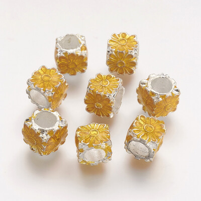 

Silver Tone Alloy Enamel European Beads Large Hole Beads Cube with Flower Pattern Gold 8x8x8mm Hole 5mm