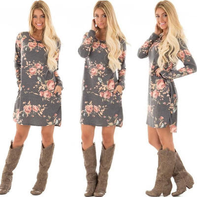 

New Women Floral Bodycon Casual Long Sleeve Evening Party Cocktail Mini Dress