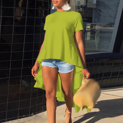 

Women Summer Short Sleeve New Irregualr Shirt Tops High Low Plus Blouse