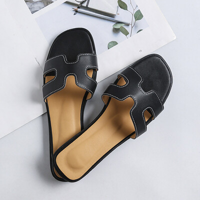 

European station one word slippers women outside summer wearflat fashion cool drag simple set fairy beach sandals woman