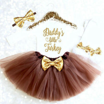 

Kid Baby Girl My 1st Thanksgiving Outfit Tops Romper Tutu Dress 4PCS Clothes Set