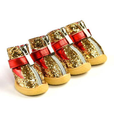 

4 Pcssets Thick Fur Dog Shoes Reflective Winter Pet Shoes For Small Dogs Shoes Bone Anti-slip Snow Boots For Teddy Poodle