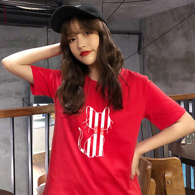 

SUMMER WOMEN FUNNY CAT PRINT T-SHIRT LADIES SHORT SLEEVE TOPS TEE BLOUSE SHIRT
