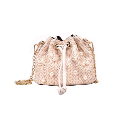 

Tailored National Wind Straw Bag 2019 New Chain Woven Shoulder Bag Pearl Messenger Bag