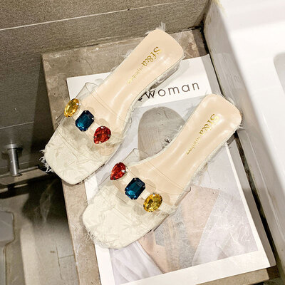 

Fairy sandals for women wearing summer&Korean fashion diamonds with transparent thick heels