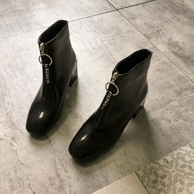 

Children of retro boots autumn-style British style ulzzang front zipper boots thick heels&high heels
