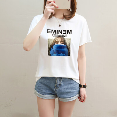 

Womens Round Neck Character & Letters Print Short Sleeve Pullover Loose T-Shirt