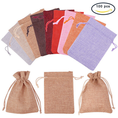 

PH PANDAHALL 100pcs 135x95mm Burlap Packing Pouches Drawstring Bags Gift Bag