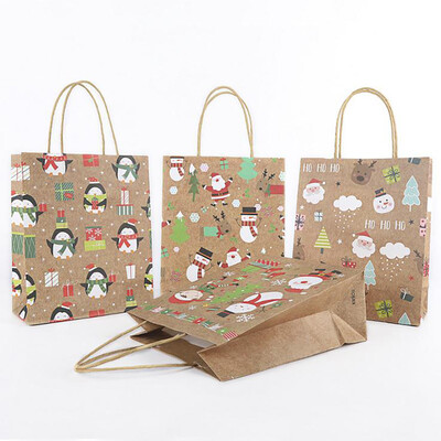

Tailored Christmas Gift Bag Paper Bag Packaging Kraft Paper Bottom Tote Bag 4pcs