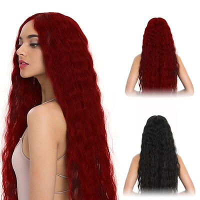 

Full 2362" Women Curly Wavy Long Hair Wig Black Wine Red Wig Lace Front Wig