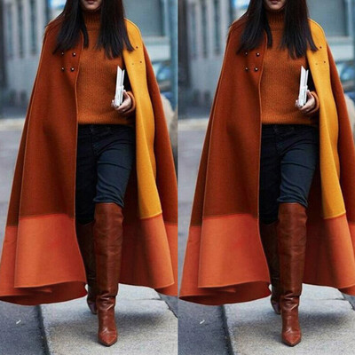 

Roseonmyhand Women Sleeeveless Patchwork Button Long Coat Shawl Windbreaker Long Cloak Coat