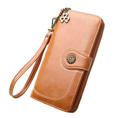 

Women Solid Color Faux Leather Wristlet Wallet Clutch Long Purse Phone Holder