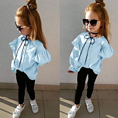 

Toddler Infant Baby Girls Solid Ruched Tops Solid Pants Outfits Clothes Set