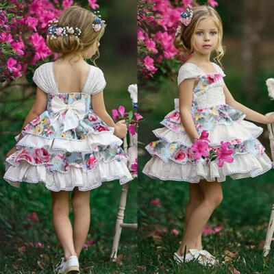 

New Princess Girls Sleeveless Dress Floral Baby Cotton Party Gown Formal Dresses