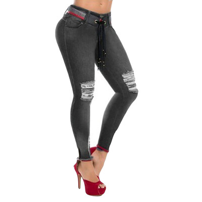 

〖Follure〗Women Low Waisted Skinny Hole Jeans Stretch Slim Pants Calf Length Pencil Jeans