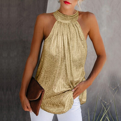 

Womens Halter Neck Crop Top Ladies Sleeveless Summer Tank Tops Vest T Shirt