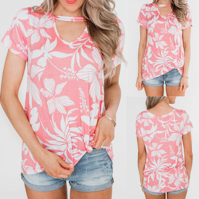 

Starmoon Fashion Womens O-neck Hollowing Out Printing Short Sleeve Blouse Easy Tops