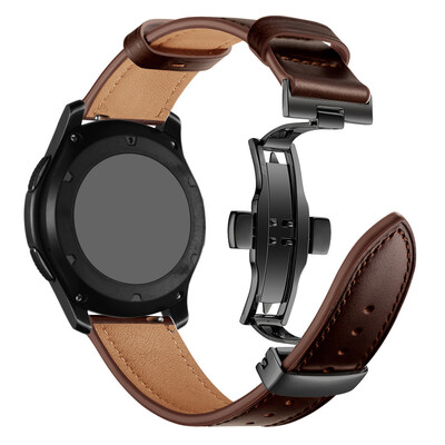 

〖Follure〗Black Butterfly buckle Leather Wrist Watch Strap Band For Samsung Gear S3 22mm