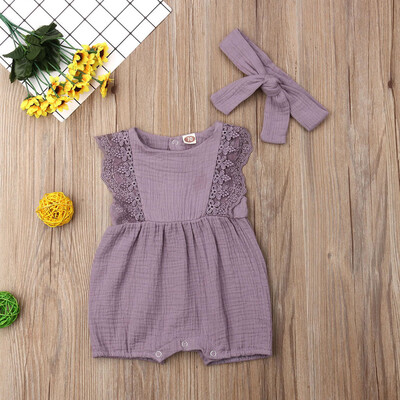 

Infant Kids Baby Girl Lace Ruffled Romper Bodysuit Hair Band Outfit Summer