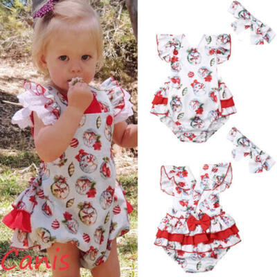 

Xmas Toddler Baby Girl Christmas Ruffle Romper Bodysuit 2PCS Outfits Clothes