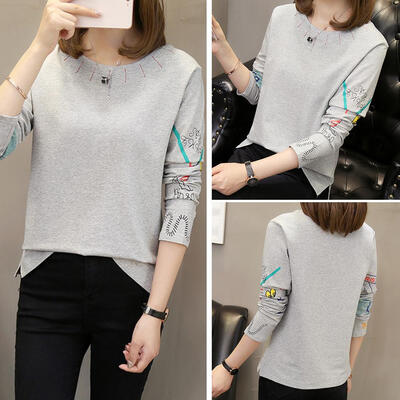 

Korean Loose Women Casual T-shirt Soft Spring O Neck Simple Bottoming Tops