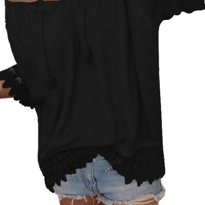 

Nomeni Women Casual V-Neck Solid Lace Patchwork Short Sleeve Blouse Shirt Tops