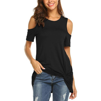 

Nomeni Women Casual Short Sleeve Strapless T-shirt Loose Soild O Neck Top Blouse
