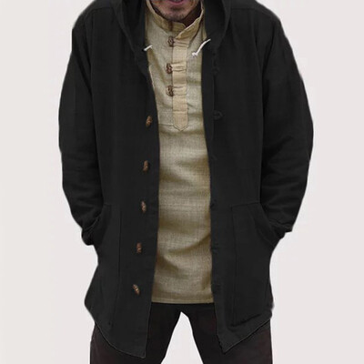 

Mens Solid Plus Size Hooded Coats Casual Autumn Winter Long Sleeve Loose Jackets
