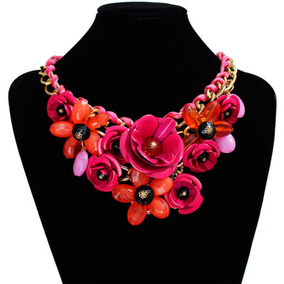 

Women Flower Necklace Gem Pendant Rope Woven Necklace For Women Gift Ladies