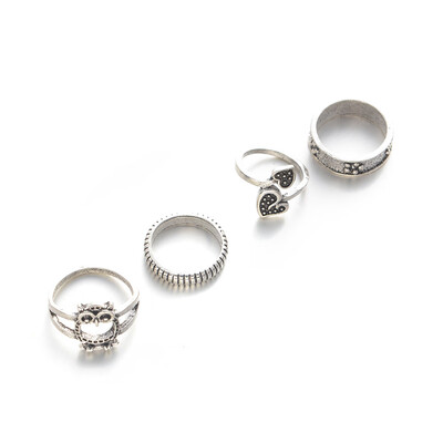 

Women Jewelry Retro Fashion Bohemia Mid Index Finger Rings Owl Leaf Ring Set