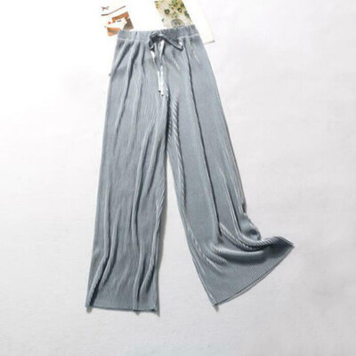 

Women Ice Silk Wide Leg Pants High Waist Loose Vertical Straight Leg Trousers
